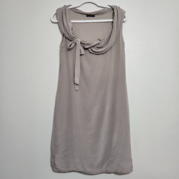 Caractere 100% Silk Sleeveless Dress with Drape Neck and Tie Detail Taupe Sz 8 - Picture 2 of 14